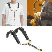 (Zwarte) Verstelbare stevige Lederen Saxofoon Schouderriem Neck Strap