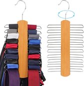 2 stuks 360 graden roterende stropdashouder, riemhouder, houten kleerhanger, stropdashouder, met 20 metalen planken, voor riem, sjaal, stropdasopslag