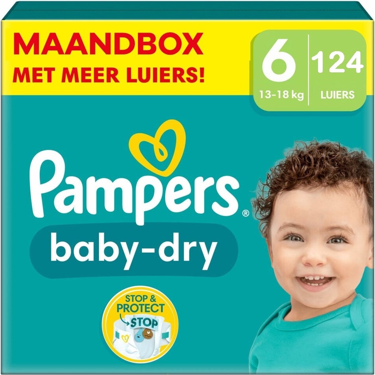 Pampers Baby-Dry Taille 6 - 124 Couches - Jusqu'À 12 h De Protection -  13kg-18kg 