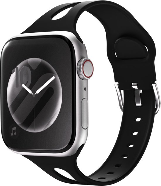 Strap-it Slim silicone band geschikt voor Apple Watch Series 1/2/3/4/5/6/7/8/9/SE/Ultra - Zwart - Slank luxe siliconen bandje voor iWatch maat 42 mm 44 mm 45 mm 49 mm