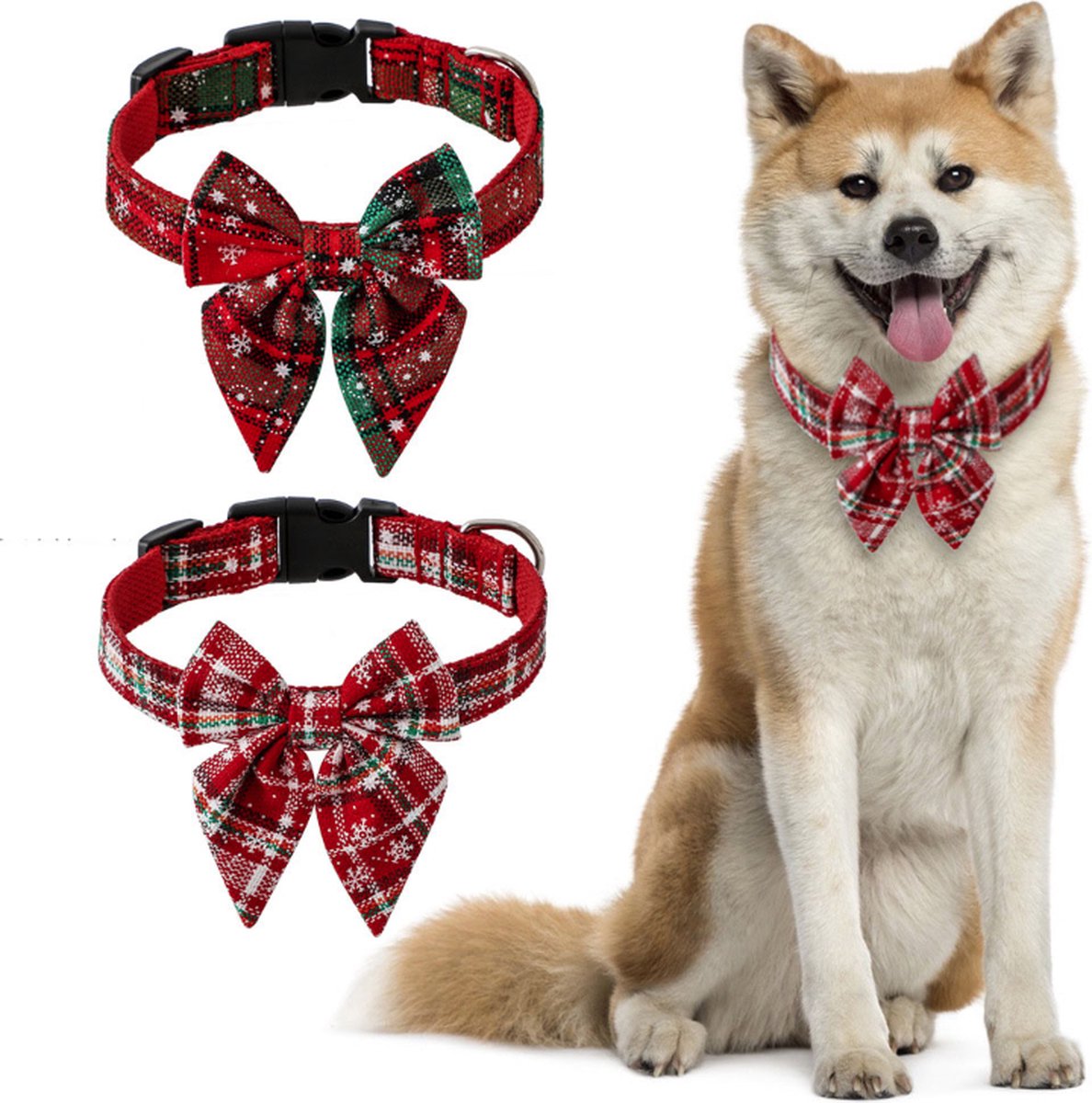 Kerst Hondenhalsband met grote strik rood/groen Maat M