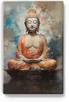 Boeddha in oranje gewaad - Mini Laqueprint - 19,5 x 30 cm - Niet van echt te onderscheiden handgelakt schilderijtje op hout - Mooier dan een print op canvas. - LPS540