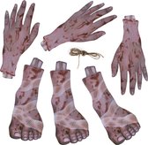 Horror/halloween thema vlaggenlijn feestslinger - 3x - bloederige ledematen - plastic - 183 x 30 cm
