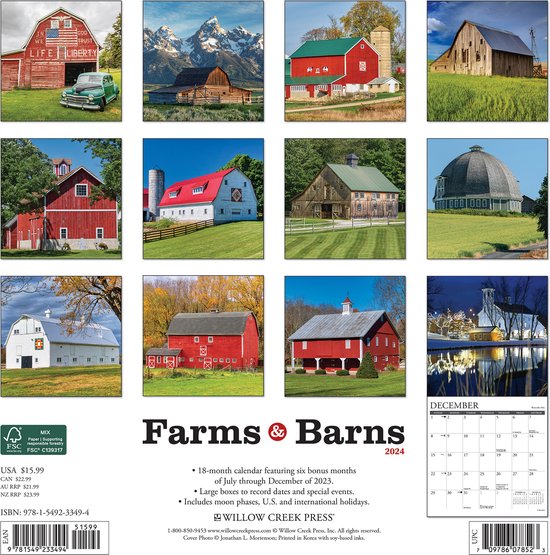 Farms & Barns 2024 12 X 12 Wall Calendar, Willow Creek 9781549233494 Boeken bol