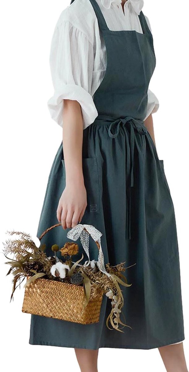House of Husk Linnen Keukenschort - Dames Kook Schort - Apron - Crossback - Blauw op Prijzenvolger.com