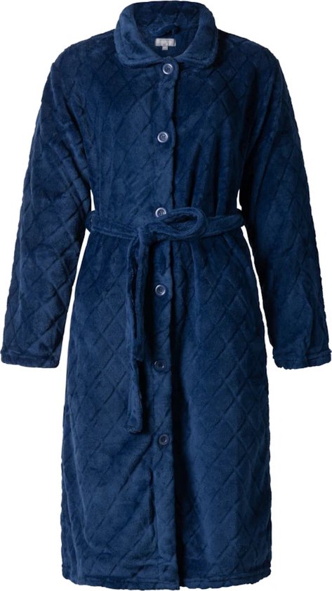 Cocodream dames badjas fleece | met knopen | MAAT M | Schaduwruit | blauw