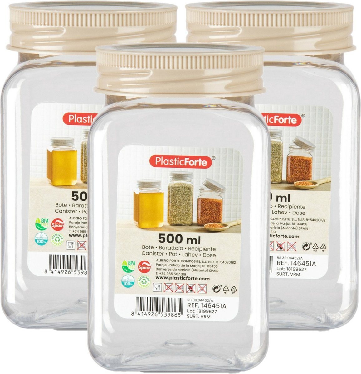 PlasticForte Voorraadpot/bewaarpot - 6x - 500 ml - kunststof - beige - B7 x H13 cm