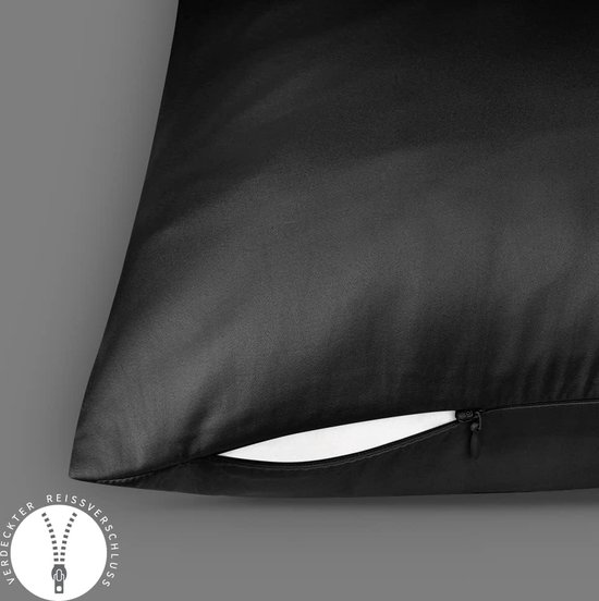 Set van 2 satijnen kussenslopen Premium kussensloop kussensloop haar- en huidverzorging zijdezacht met ritssluiting, zwart, 40 x 40 cm van Utopia Bedding — afbeelding 3