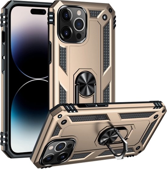 Apple iPhone 14 pro max Sturdy Magnetic Anti Shock Ring Back Cover Case - Antichoc - TPU avec support Or