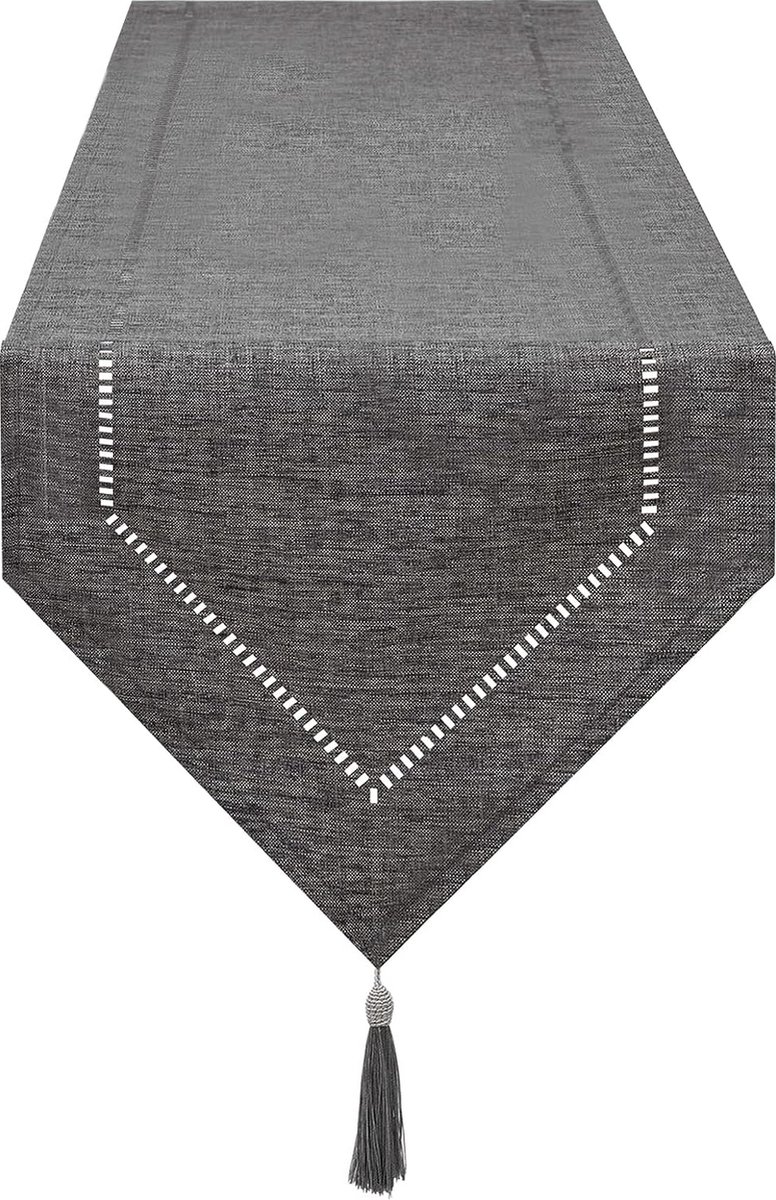 Tafelloper linnen grijs 32 x 220 cm, tafelloper linnenlook hoogwaardige tafelloper effen kleur, modern onderhoudsvriendelijk tafelloper voor eettafel, salontafel, restaurant, decoratie