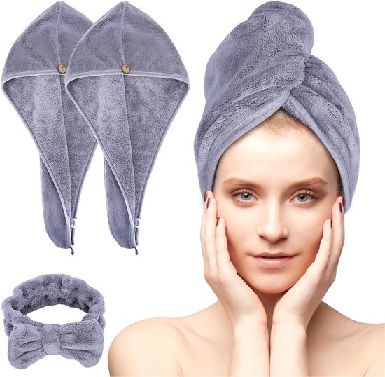 Turban à cheveux 3 pièces, serviette turban avec nœud, serviette à séchage  rapide pour... | bol