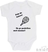 100% katoenen Romper "Pak de luiers! Ik ga padellen met mama!!" Padel Unisex Katoen Wit/zwart 62/68