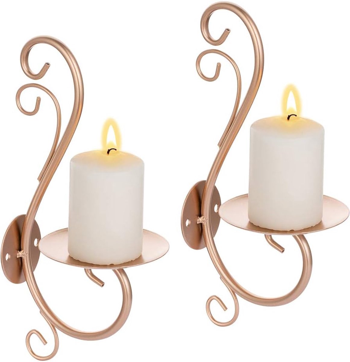 2-delige Wandkandelaars Voor Pilaar Theelichtkaarsen Decoratieve Kaarsenkandelaars Rose Gold Metal Wall Mount-decoraties Met Modern Kunstontwerp Voor Muur Woonkamer, Badkamer, Eetkamer