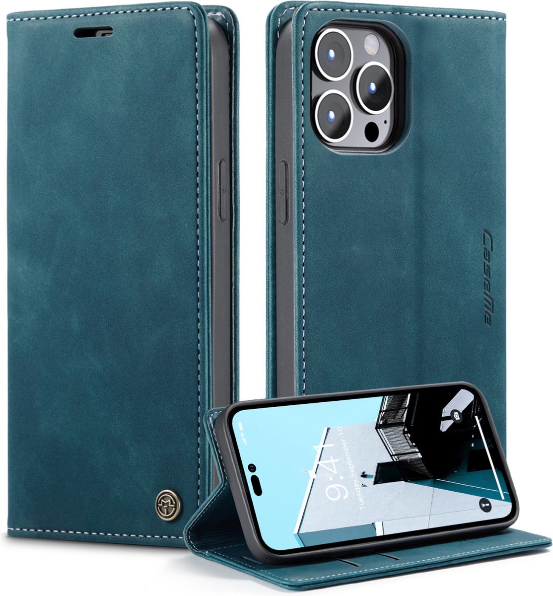 Caseme Retro Wallet Case hoesje geschikt voor iPhone 15 Pro - Blue
