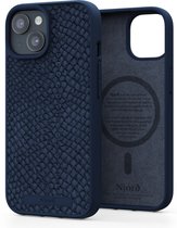 Njord Collections Zalm Leder Telefoonhoesje - Geschikt voor iPhone 15 - Gereycled / Duurzaam materiaal - 2 Meter valbescherming - Mag Compatible / Inclusief Magnetische Ring – Blauw