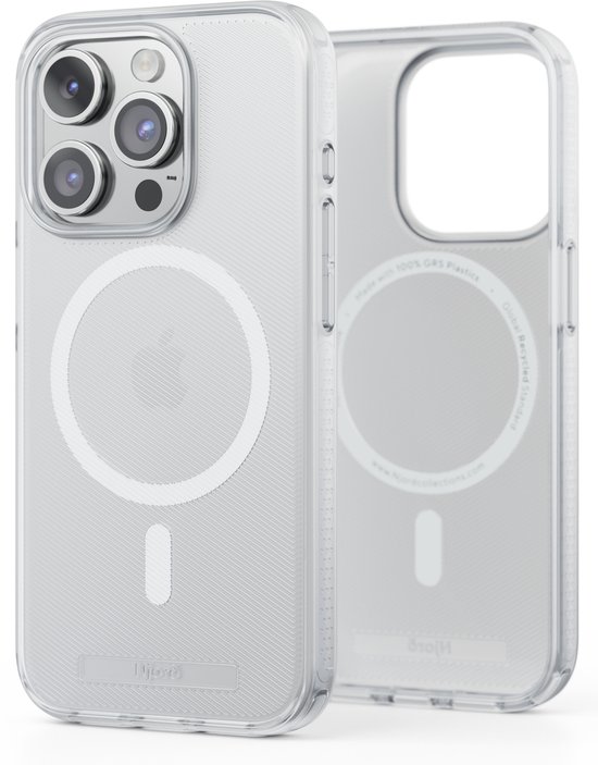 Njord Collections 100% GRS telefoonhoesje - Geschikt voor iPhone 15 Plus – Gerecyled Plastic - Duurzaam Telefoonhoesje - 2m valbescherming - Mag Compatibel – Transparant