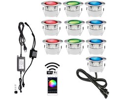 Lueas® Mini ledspotjes Wifi – Telefoonbestuurbaar – Inbouwspots Ø45 – grondspotjes – RGB – 10 stuks – Waterdicht – led