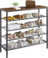 SHOP YOLO - Schoenenrek metaal - met 5 niveaus - schoenenorganizer - voor ca. 16-20 paar schoenen - Rustiek Bruin