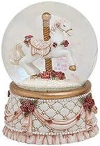 Wurm - Sneeuwbol - Snow Globe - Hobbelpaard - Recht hoofd - Draaimolen - Kerstcadeaus - Kerstdecoratie - Wit/goud/roze - Polyresin - Glas - Ø 6 cm x 9 cm
