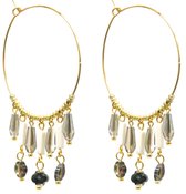 Boucles d'oreilles avec perles de verre - Boucles d'oreilles pendantes - Acier inoxydable - 4x5,5 cm - Gris clair