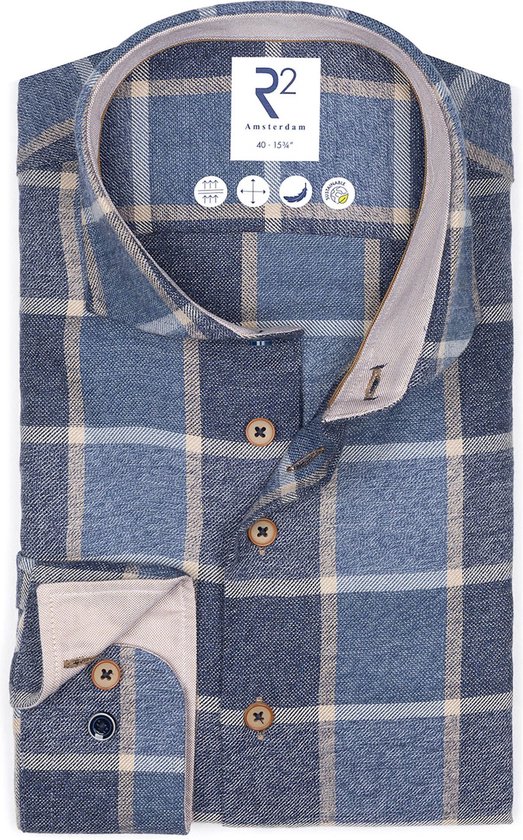 R2 Amsterdam - Chemise à Carreaux Blauw - Homme - Taille 46 - Coupe Moderne