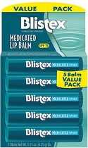 Blistex Medicated Lip Balm - Lippenbalsem - Droge lippen en kloven - Zonbescherming - SPF 15 - 5 Stuks