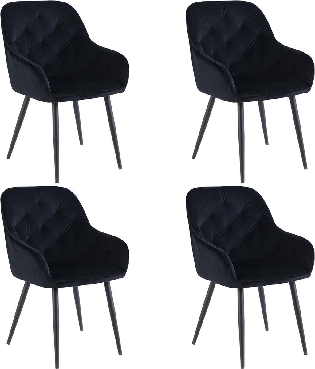 Colenis Sky Eetkamerstoel - Set van 4 - Zwart - Fluweel - Velvet - Met armleuning
