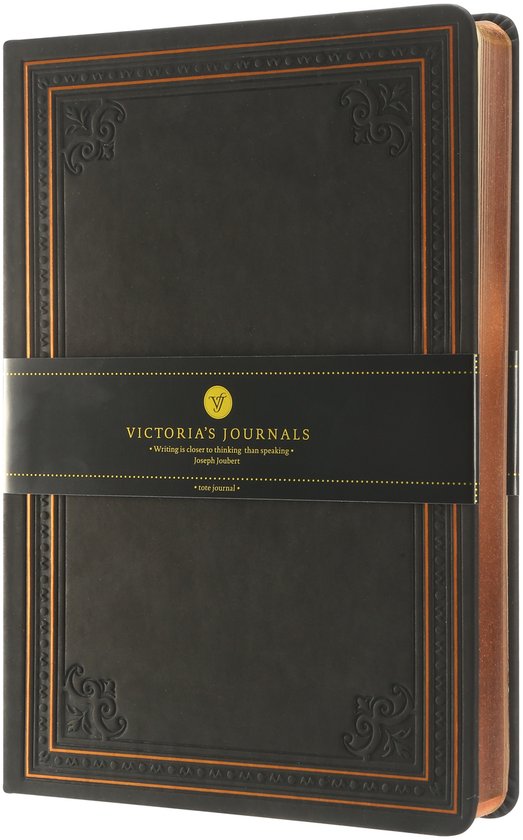Victoria's Journals - Notitieboek A5 - Old Book Journal - Vintage - Premium Vegan Leer Hardcover - 256 Pagina's Premium Papier (Matte Zwart) (Blanco)