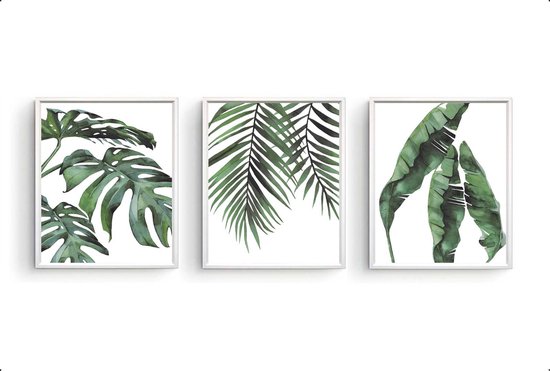 Postercity - Design Canvas Poster Set Botanische - Palmboom Tropische Planten / Planten Poster / Muurdecoratie / 30 x 21cm / A4