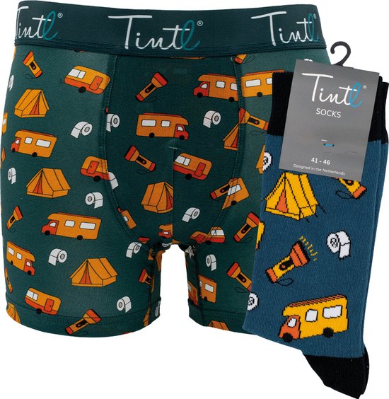 Tintl geschenkset boxershorts + sokken | Dutch - Camping life (maat XL & 41-46)