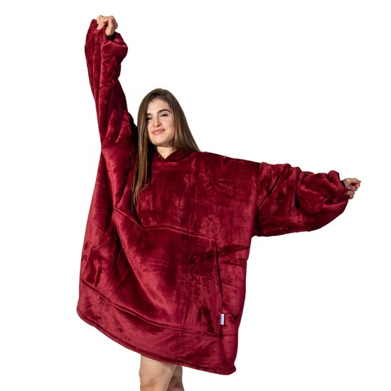 Comfies® Draagbare Deken - Hoodie Blanket huggle - Oversized - Oodie - Fleece Sherpa - Hoge kwaliteit- Plaid cozy snuggie - Red - Rood - Comfies