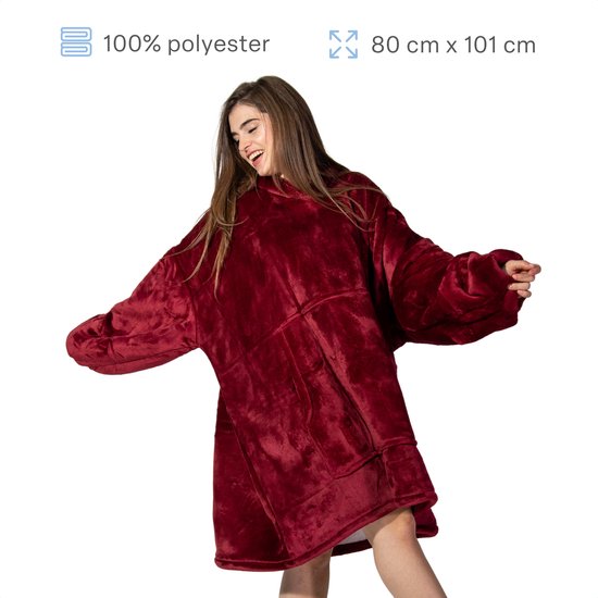 Comfies® Draagbare Deken - Hoodie Blanket huggle - Oversized - Oodie - Fleece Sherpa - Hoge kwaliteit- Plaid cozy snuggie - Red - Rood - Comfies