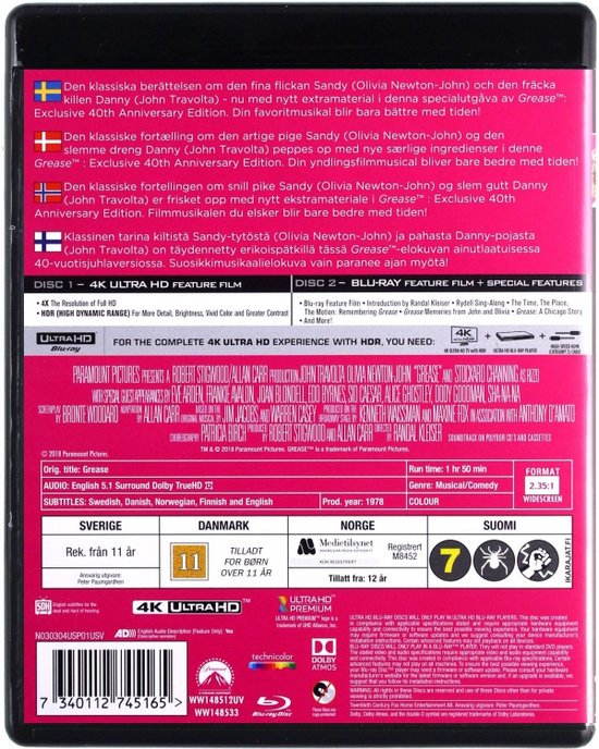 Grease 40th Anniversary (4K BluRay), Olivia NewtonJohn Dvd's