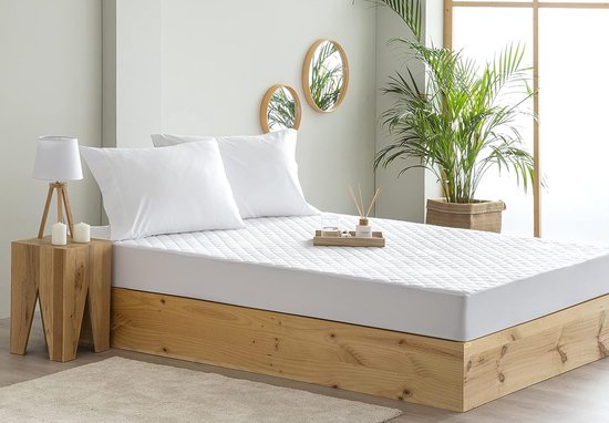 gewatteerde mijtbestendige matrasbeschermer met ademend en waterdicht membraan en sanitaire behandeling (bed 105 x 190/200 cm), wit