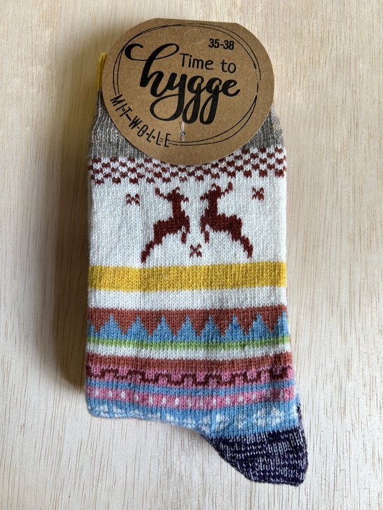 Hygge warme sokken met 37% wol (gele boord) -maat 35-38