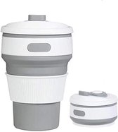 Borvat® | Koffiebeker - Inklapbare beker - duurzame beker- 100 % BPA vrij - Opvouwbaar beker - Reisbeker - Meeneem beker - Travel cup - 350 ml - Grijs