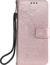Shop4 - Geschikt voor Samsung Galaxy A22 4G Hoesje - Wallet Case met Pasjeshouder Mandala Patroon Rosé Goud