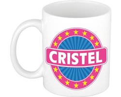 Bellatio Decorations – Cristel voornaam – koffiemok – beker – wit/roze – 300 ml – Cadeau – Dames – Collega – Moederdag – Verjaardag