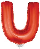 Ballon lettre U gonflable rouge sur bâton 41 cm