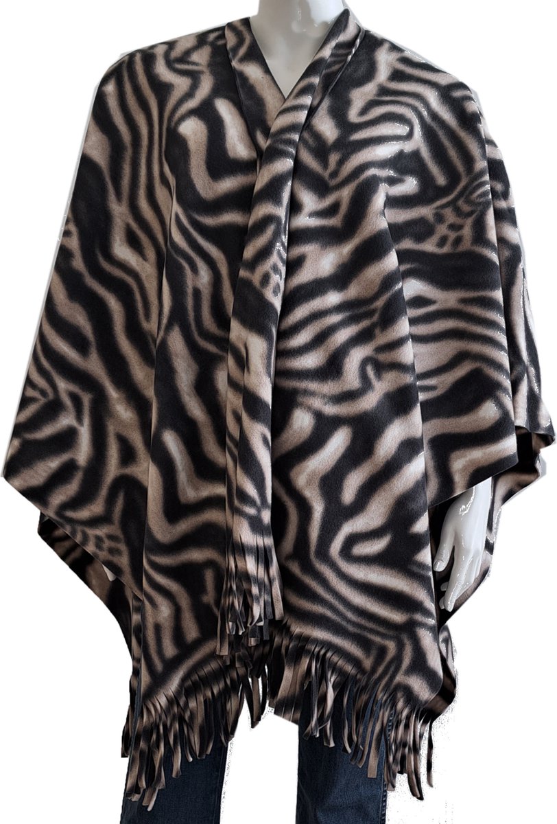 Luxe omslagdoek/poncho - zebra print - 180 x 140 cm - fleece - Dameskleding accessoires