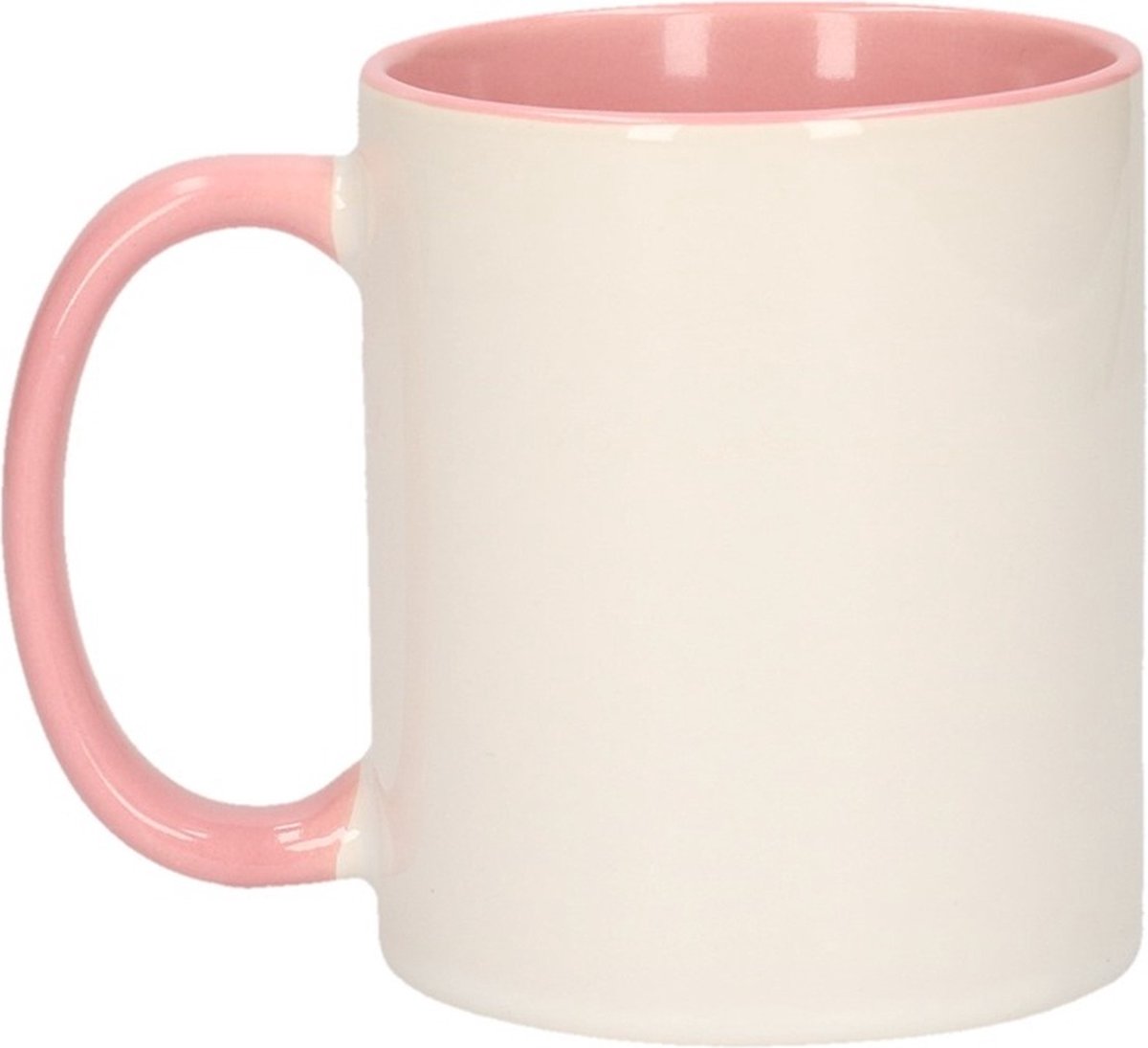 Koffiemok / thee beker - 300 ml - Wit/roze - Cadeau mokken - keramiek