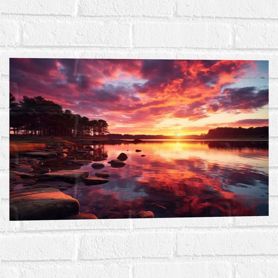 Muursticker - Kleurrijke Zonsondergang bij Groot Meer - 60x40 cm Foto op Muursticker