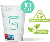 HALO Green Cups Tasses à café - Gobelets à Go - Gobelet jetable - Biodégradable - Neutre en CO2 - PLA/FSC - 180 ml/7,5 Z - 100 pièces