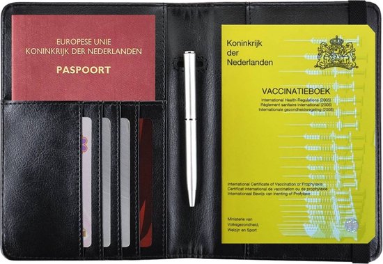 Etui Passeport de Vaccination - Carnet de Vaccination - Carnet Jaune Vaccinations - Porte Passeport avec Protection Anti Skim - Zwart