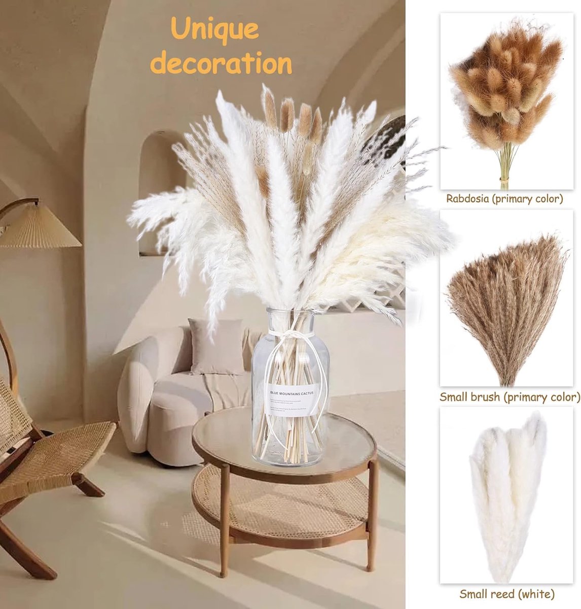 Pampas Gras Gedroogd Natuurlijk Gedroogde Bloemen Deco DIY Droog