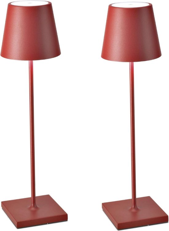 Oplaadbare tafellamp - 2 Stuks - Dimbaar - Rood aluminium - 2700K - Bureaulamp - IP54 - 38 CM