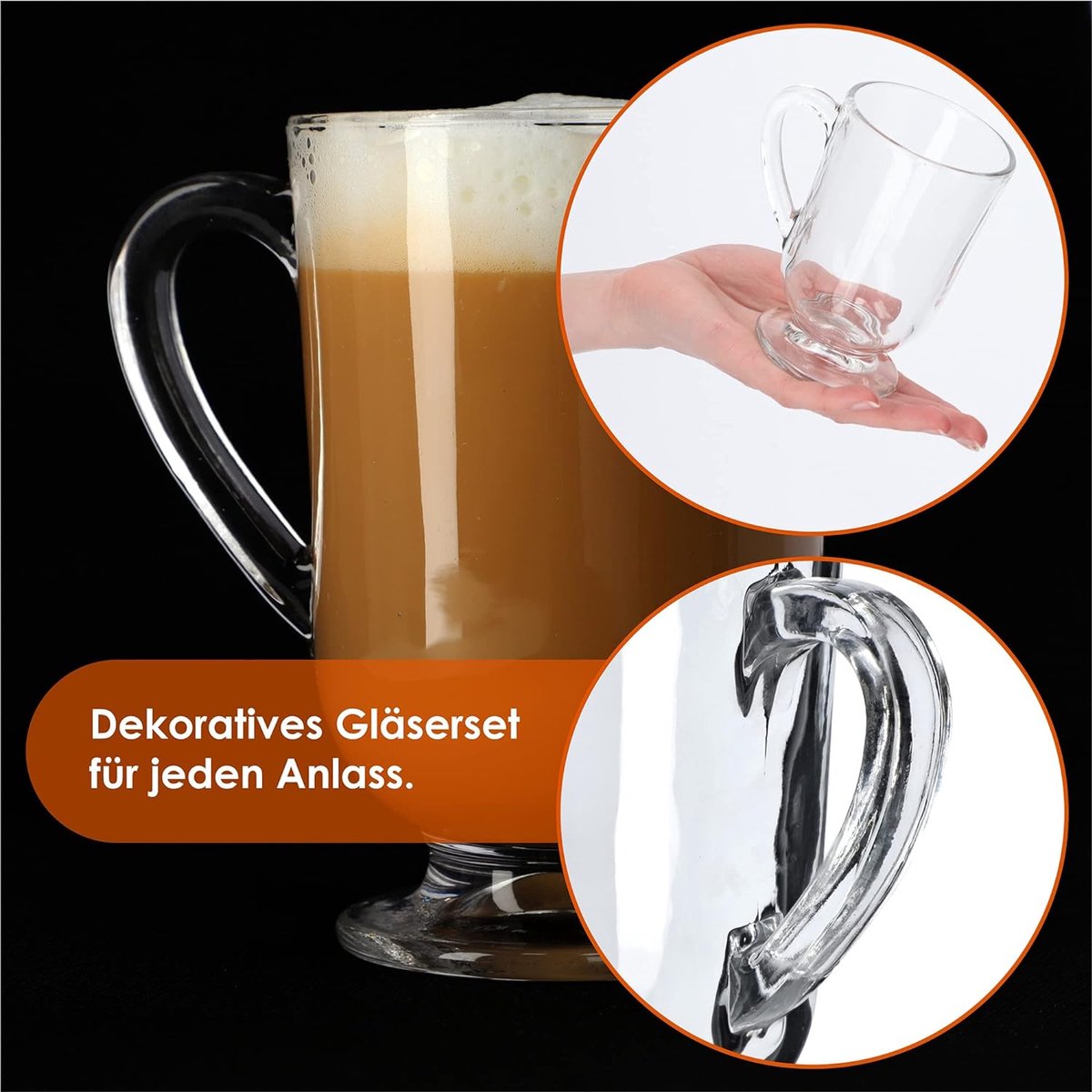Kadax Anna Theeglazen, set, met oor, vaatwasmachinebestendig, ook geschikt voor koffie, ijsthee of frisdrank, 250 ml, 6 stuks