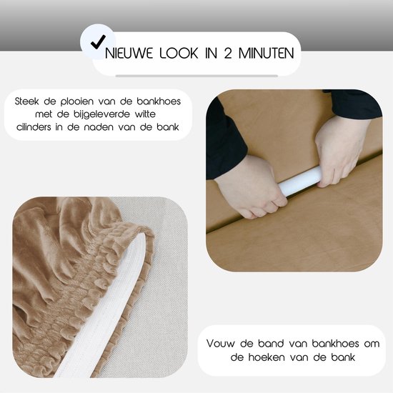 Hilvard - Bankhoes 3 zitsbanken - (185 - 230 cm) - Zand - Velvet - Stretch - Bankbeschermer - Meubelhoes - Tegen beschadigingen en vlekken - Zetelhoes - Zetelovertrek