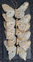 5 Goudkleurige vlinders op clip - Voor kerstboom - kerstversiering - vlinder 7 x 11 cm