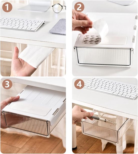Lot De 2 Tiroirs Autocollants Sous Bureau NA - Organiseur Invisible Pour Crayons Et Accessoires